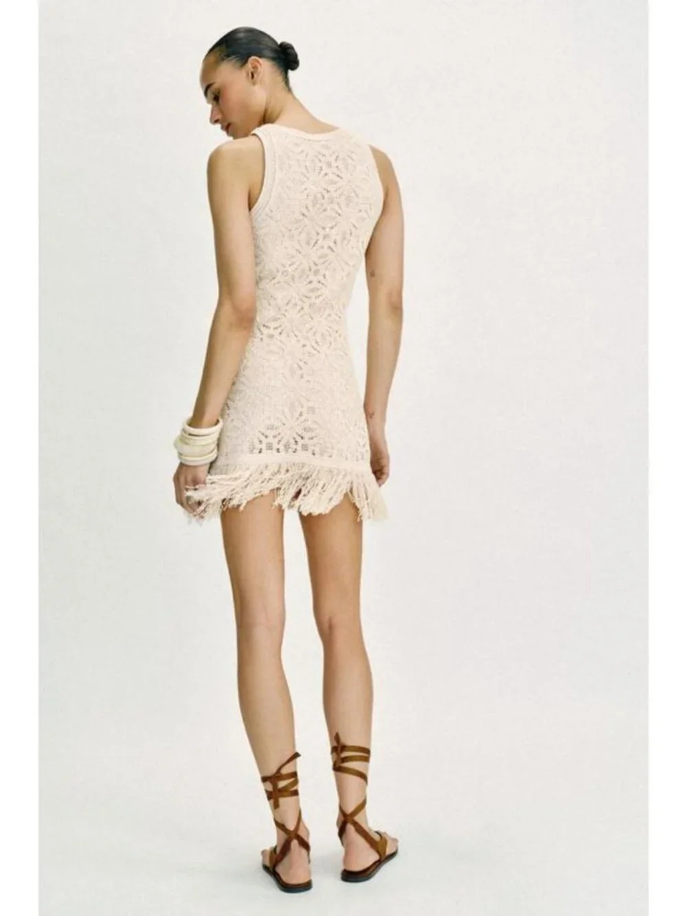 ZARA FRINGED CROCHET SHORT DRESS - Picture 6 of 9